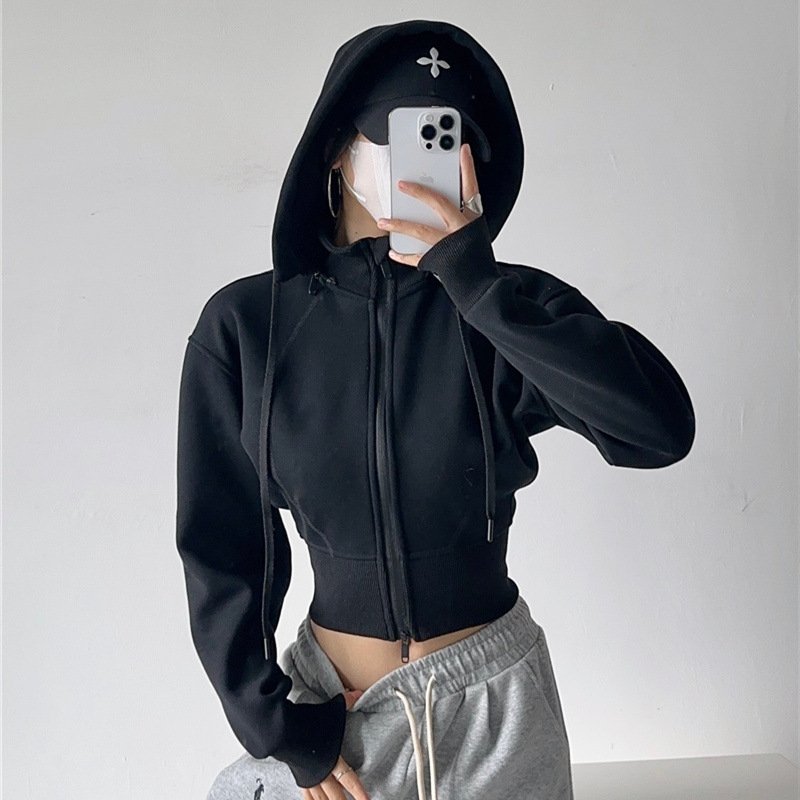 Vintage Fashion Drawings - Women Crop Hoodie Sweatshirts Fashion Solid