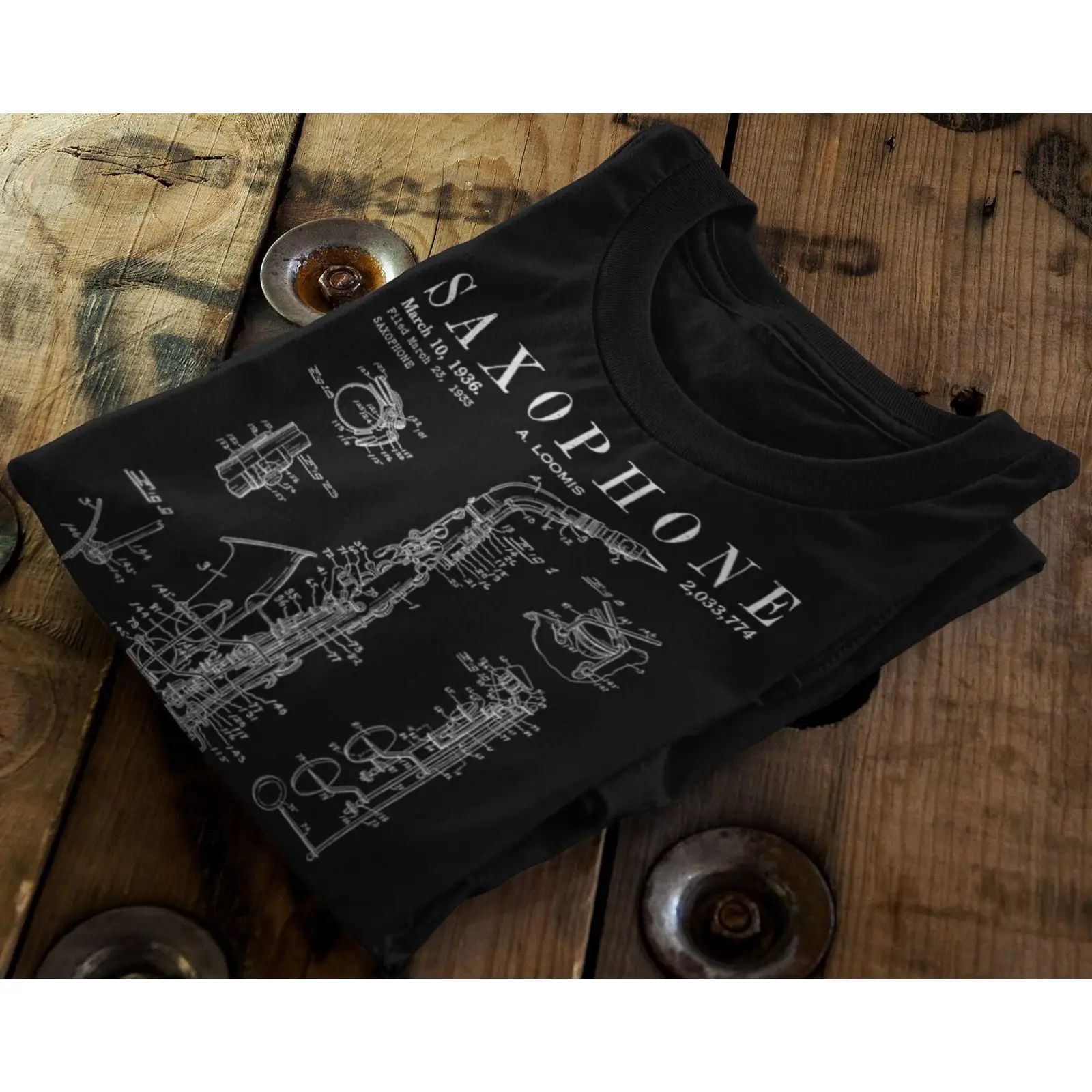 Vintage Fashion Drawings - Vintage Saxophone Patent Drawing T Shirt
