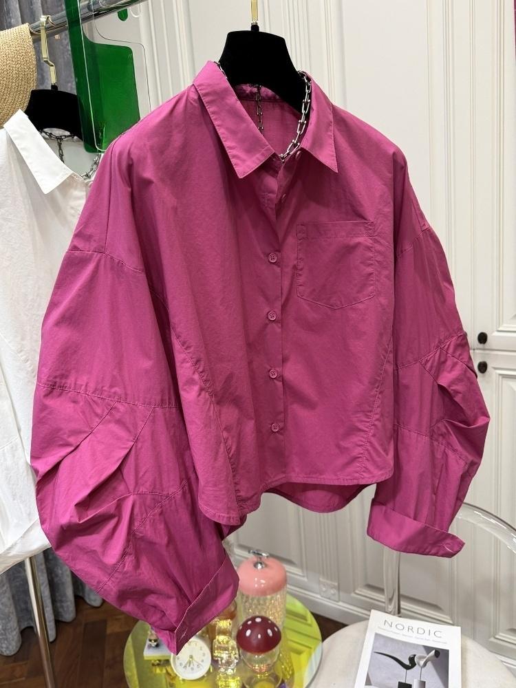 Vintage Fashion Japan - Single Breasted Women Shirts Solid Puff