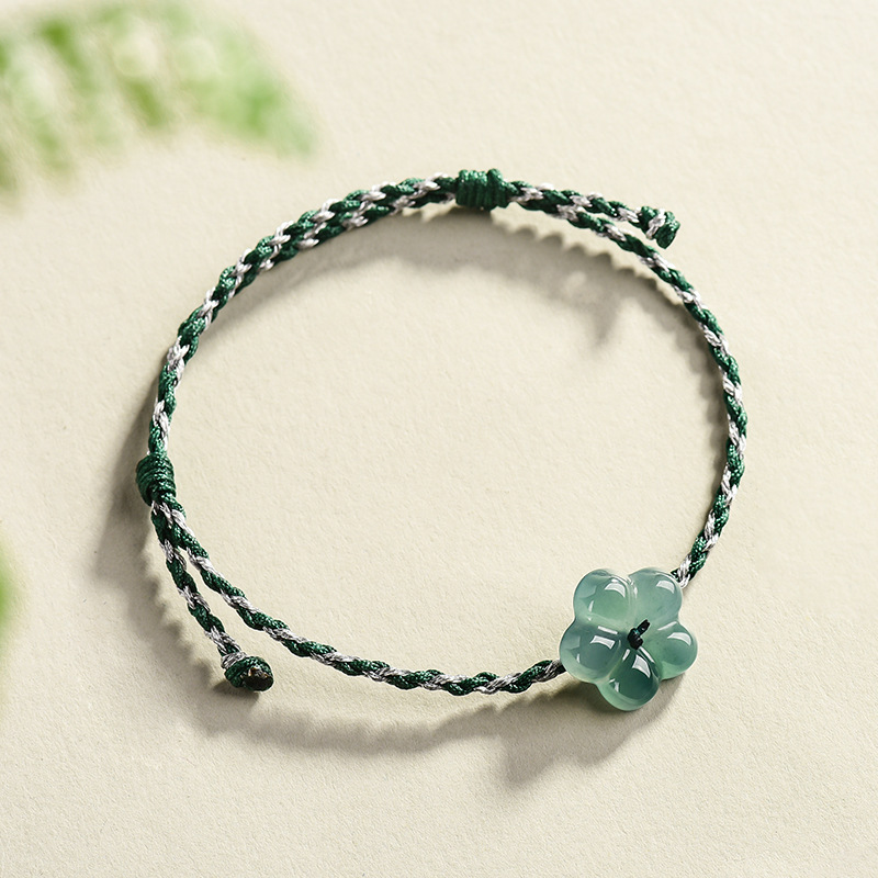 Vintage Women Fashion - Burmese Jadeite Flower Bracelet Natural Jade